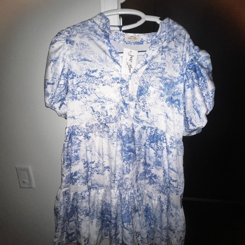 Blue and White Patterned Dress